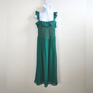 NWT Reformation Emerald Serpentine Green Siesta Dress X-Large Midi Ruffle Straps